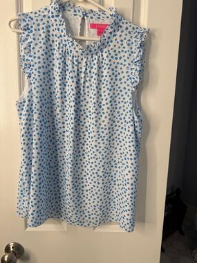 Lilly Pulitzer White Sleeveless Ruffle Neck Polka Dot Top